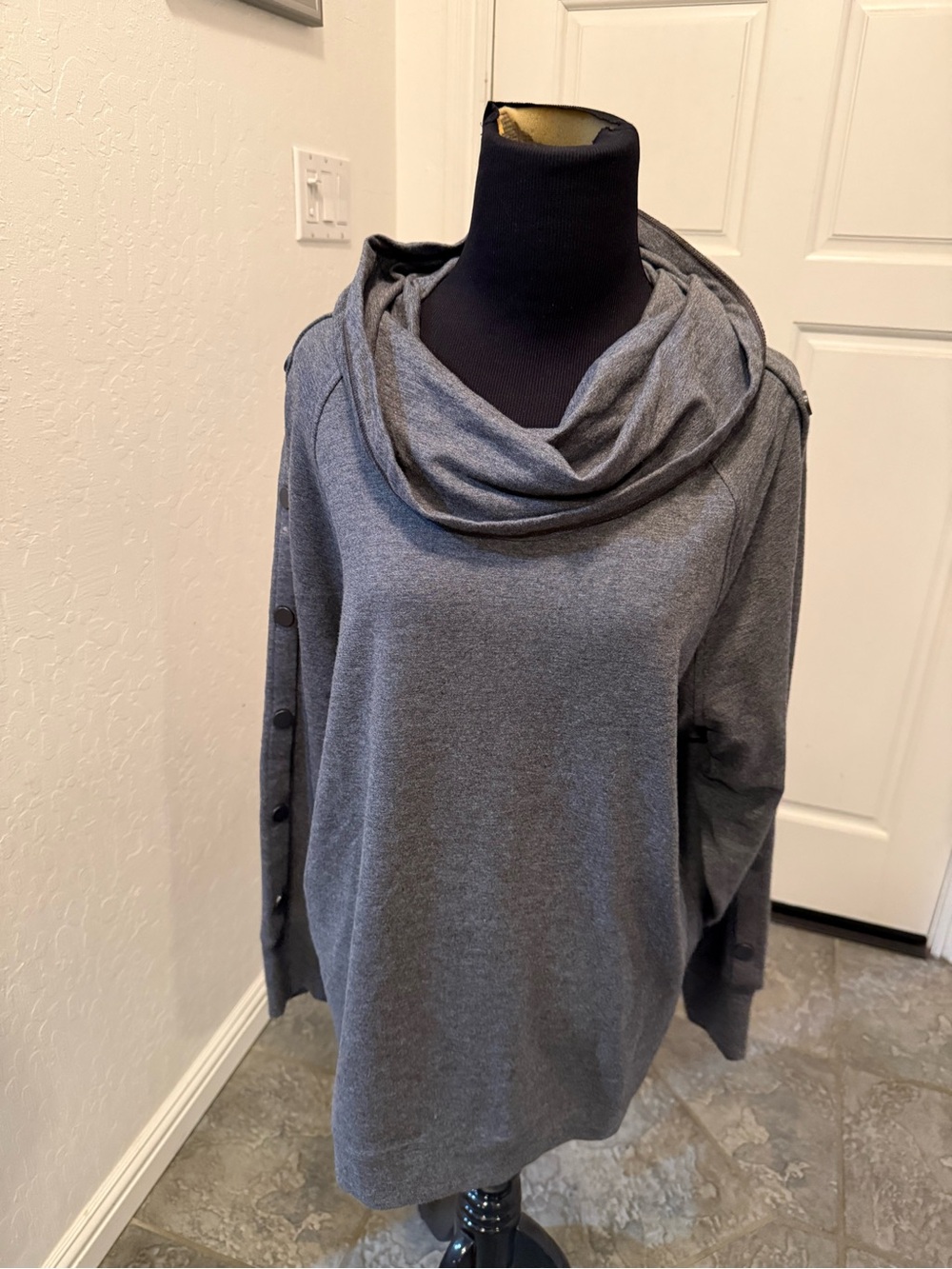 CAbi Gray Cowl Neck Button-Sleeve Sweater
